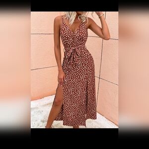 Slit Hem Belted Cami Dress - Color Khaki - Size S -NWOT